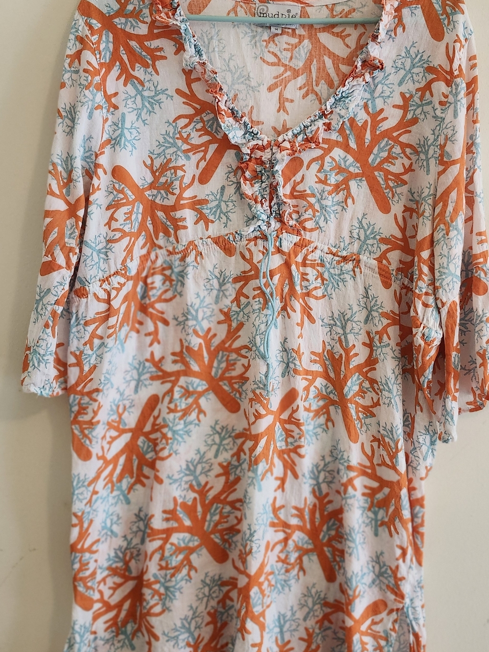 Mudpie Coral Print Cover Up - Orange & Turquois